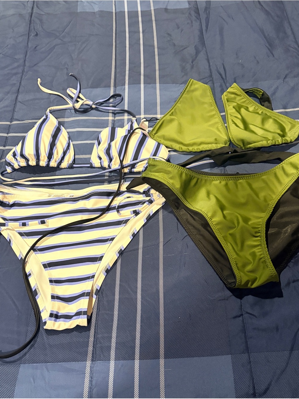 H&M Striped Blue & White Bikini and Olive Green Bikini Set